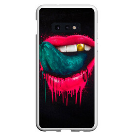 Чехол для Samsung S10E с принтом Ядовитый поцелуй в Екатеринбурге, Силикон | Область печати: задняя сторона чехла, без боковых панелей | арт | губы | иллюстрация | улыбка | язык