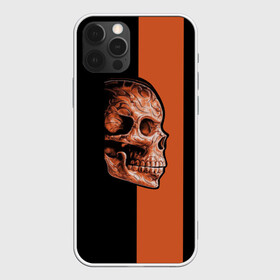 Чехол для iPhone 12 Pro Max с принтом Череп в Екатеринбурге, Силикон |  | Тематика изображения на принте: готика | готический стиль | готический череп | мертвец | нежить | нечисть | оранжевая полоса | черный фон