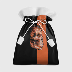 Подарочный 3D мешок с принтом Череп в Екатеринбурге, 100% полиэстер | Размер: 29*39 см | Тематика изображения на принте: готика | готический стиль | готический череп | мертвец | нежить | нечисть | оранжевая полоса | черный фон