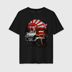 Женская футболка хлопок Oversize с принтом Jzx110 & Domo в Екатеринбурге, 100% хлопок | свободный крой, круглый ворот, спущенный рукав, длина до линии бедер
 | domokun | japan | jdm | jzx110 | mark2 | марк2 | самурай