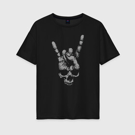 Женская футболка хлопок Oversize с принтом Рок Череп в Екатеринбурге, 100% хлопок | свободный крой, круглый ворот, спущенный рукав, длина до линии бедер
 | жест коза | жесты | металлист | пальцы | рок | рука | череп