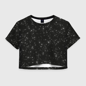 Женская футболка Crop-top 3D с принтом Звезды в Екатеринбурге, 100% полиэстер | круглая горловина, длина футболки до линии талии, рукава с отворотами | astronomy | flicker | shine | sky | space | star | starry sky | stars | астрономия | звезда | звездное небо | звездочка | звездочки | звезды | космос | мерцание | мерцающая звезда | мерцающие звезды | небо | сияние
