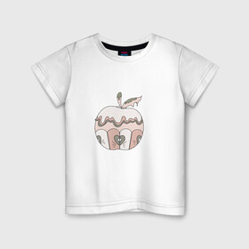 Детская футболка хлопок с принтом Волшебное яблоко в Екатеринбурге, 100% хлопок | круглый вырез горловины, полуприлегающий силуэт, длина до линии бедер | Тематика изображения на принте: крем | лист | пирожное | сердце | яблоко