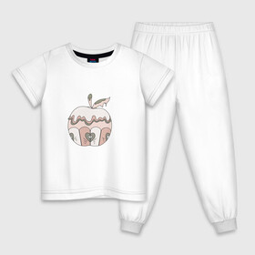 Детская пижама хлопок с принтом Волшебное яблоко в Екатеринбурге, 100% хлопок |  брюки и футболка прямого кроя, без карманов, на брюках мягкая резинка на поясе и по низу штанин
 | крем | лист | пирожное | сердце | яблоко
