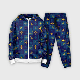 Детский костюм 3D с принтом Синий клетчатый узор плед в Екатеринбурге,  |  | детский | звезды | космический | луна | ночь | пижамный | синий | синий и желтый