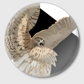 Значок с принтом Орёл в шоке в Екатеринбурге,  металл | круглая форма, металлическая застежка в виде булавки | арт | в шоке | дикие животные | дикие звери | дикие птицы | животное | животные | орёл | природа | птица | птица в шоке | птицы | рисунок