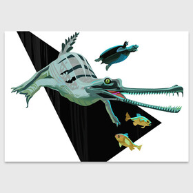 Поздравительная открытка с принтом Крокодильчик в Екатеринбурге, 100% бумага | плотность бумаги 280 г/м2, матовая, на обратной стороне линовка и место для марки
 | арт | гавиаловый крокодил | дикие животные | дикие звери | животное | животные | крокодил | природа | рисунок | рыба | рыбы | черепаха | черепашка