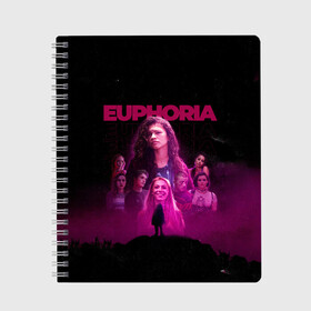 Тетрадь с принтом Euphoria team в Екатеринбурге, 100% бумага | 48 листов, плотность листов — 60 г/м2, плотность картонной обложки — 250 г/м2. Листы скреплены сбоку удобной пружинной спиралью. Уголки страниц и обложки скругленные. Цвет линий — светло-серый
 | Тематика изображения на принте: euphoria | serial | джулс | зендея | ру беннетт | сериал | сериалы | хантер шефер | эйфория