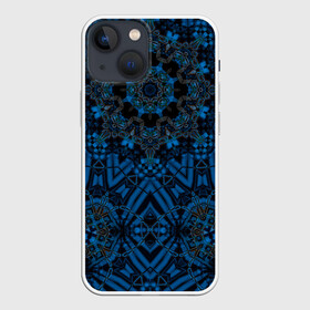 Чехол для iPhone 13 mini с принтом Черно синяя мандала . в Екатеринбурге,  |  | калейдоскоп | круглый | модный | орнамент | синий | современный | темно синий | этнический