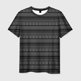 Мужская футболка 3D с принтом Темный серый орнамент  в Екатеринбурге, 100% полиэфир | прямой крой, круглый вырез горловины, длина до линии бедер | абстрактный | геометрический | молодежный | орнамент | полосатый орнамент | серый | серый и черный | современный | темный