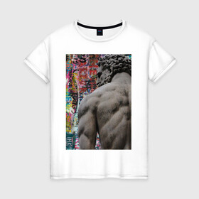 Женская футболка хлопок с принтом Urban style в Екатеринбурге, 100% хлопок | прямой крой, круглый вырез горловины, длина до линии бедер, слегка спущенное плечо | граффити | камень | мужчина | мускулы | мышцы | рисунок | спина | статуя | стена | узоры | уличный стиль