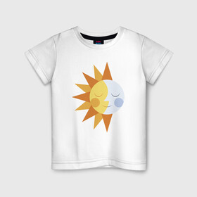 Детская футболка хлопок с принтом Sun and Moon в Екатеринбурге, 100% хлопок | круглый вырез горловины, полуприлегающий силуэт, длина до линии бедер | alien | mars | moon | nasa | астероид | астронавт | астрономия | вселенная | гагарин | галактика | земля | илон маск | комета | космонавт | космос | луна | марс | наса | небо | нло | планета | пришелец | ракета