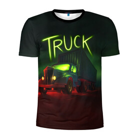 Мужская футболка 3D спортивная с принтом Truck neon в Екатеринбурге, 100% полиэстер с улучшенными характеристиками | приталенный силуэт, круглая горловина, широкие плечи, сужается к линии бедра | truck | trucks | грузовик | грузовики | дальнобои | дальнобой | дальнобойщик | фура | фуры