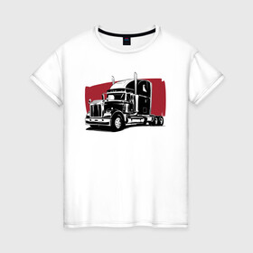 Женская футболка хлопок с принтом Truck red в Екатеринбурге, 100% хлопок | прямой крой, круглый вырез горловины, длина до линии бедер, слегка спущенное плечо | truck | trucks | грузовик | грузовики | дальнобои | дальнобой | дальнобойщик | фура | фуры