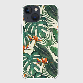 Чехол для iPhone 13 mini с принтом Тропический паттерн в Екатеринбурге,  |  | азия | акварель | акварельный | банановые листья | ботанический | винтажный | зеленый | иллюстрация | лес | летний | лето | монстера | оранжевый | отпуск | пальмовые листья | стрелиция | тропики