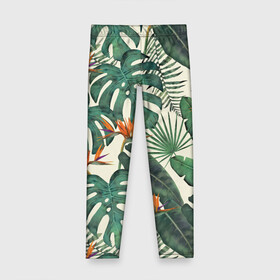 Детские леггинсы 3D с принтом Тропический паттерн в Екатеринбурге, полиэстер 85%, спандекс 15% | эластичный пояс, зауженный крой | азия | акварель | акварельный | банановые листья | ботанический | винтажный | зеленый | иллюстрация | лес | летний | лето | монстера | оранжевый | отпуск | пальмовые листья | стрелиция | тропики