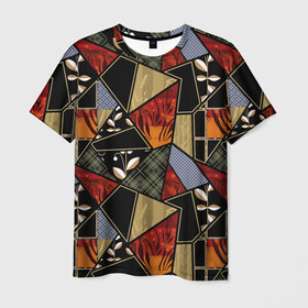 Мужская футболка 3D с принтом Разноцветные заплатки  в Екатеринбурге, 100% полиэфир | прямой крой, круглый вырез горловины, длина до линии бедер | flaps | patchwork | деревенский | заплатки | модный | популярный | пэчворк | разноцветный | рустик | этнический