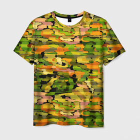 Мужская футболка 3D с принтом Яркий осенний камуфляж в Екатеринбурге, 100% полиэфир | прямой крой, круглый вырез горловины, длина до линии бедер | абстрактный | камуфляж | модный | молодежный | осень | полосатый | яркий осенний камуфляж