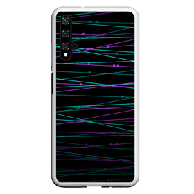 Чехол для Honor 20 с принтом Неоновые тонкие нити  в Екатеринбурге, Силикон | Область печати: задняя сторона чехла, без боковых панелей | Тематика изображения на принте: детский | любовь | неоновый узор | полосы | сердечки | сердце | темный | тонкие полоски | черный