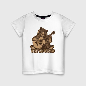 Детская футболка хлопок с принтом Медведь играет на гитаре в Екатеринбурге, 100% хлопок | круглый вырез горловины, полуприлегающий силуэт, длина до линии бедер | Тематика изображения на принте: гитара | медведь | медвежонок | миша | мишка | музыкант
