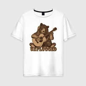 Женская футболка хлопок Oversize с принтом Медведь играет на гитаре в Екатеринбурге, 100% хлопок | свободный крой, круглый ворот, спущенный рукав, длина до линии бедер
 | гитара | медведь | медвежонок | миша | мишка | музыкант
