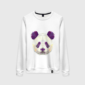 Женский свитшот хлопок с принтом Фиолетовая панда в Екатеринбурге, 100% хлопок | прямой крой, круглый вырез, на манжетах и по низу широкая трикотажная резинка  | абстракция | геометрический рисунок | герои | панда | полигоны | фиолетовый