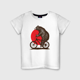 Детская футболка хлопок с принтом Медведь на велосиеде в Екатеринбурге, 100% хлопок | круглый вырез горловины, полуприлегающий силуэт, длина до линии бедер | вело | велосипед | медведь | солнце | спорт | япония