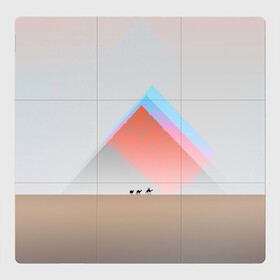 Магнитный плакат 3Х3 с принтом Пустынный мираж в Екатеринбурге, Полимерный материал с магнитным слоем | 9 деталей размером 9*9 см | верблюды | глюк | караван | пирамиды | путник | треугольник | цветовой шум