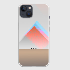 Чехол для iPhone 13 с принтом Пустынный мираж в Екатеринбурге,  |  | верблюды | глюк | караван | пирамиды | путник | треугольник | цветовой шум