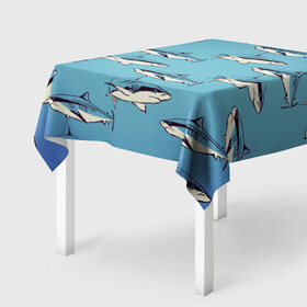 Скатерть 3D с принтом Акулы Паттерн в Екатеринбурге, 100% полиэстер (ткань не мнется и не растягивается) | Размер: 150*150 см | shark | акулы | иллюстрация | морские жители | морские обитатели | паттерн | рисунок | рыбы