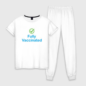 Женская пижама хлопок с принтом Полная вакцинация в Екатеринбурге, 100% хлопок | брюки и футболка прямого кроя, без карманов, на брюках мягкая резинка на поясе и по низу штанин | coronavirus | covid19 | virus | вакцина | вакцинация | вирус | грипп | заражение | здоровье | иммунитет | инфекция | карантин | корона | коронавирус | маска | пандемия | прививка | самоизоляция | спутник