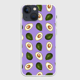 Чехол для iPhone 13 mini с принтом Авокадо паттерн в Екатеринбурге,  |  | avocado | авокадо | авокадо паттерн | авокадо с косточкой | еда | зеленый | косточка | овощ | орнамент | паттерн | полезное питание | узор | фиолетовый