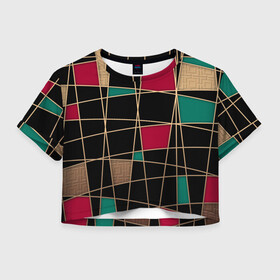 Женская футболка Crop-top 3D с принтом Модный  абстрактный узор  в Екатеринбурге, 100% полиэстер | круглая горловина, длина футболки до линии талии, рукава с отворотами | бирюзовый | золотой | красный | модный | молодежный | мужской | полосы | современный | текстура | черный