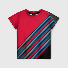 Детская футболка 3D с принтом Абстрактный асимметричный  в Екатеринбурге, 100% гипоаллергенный полиэфир | прямой крой, круглый вырез горловины, длина до линии бедер, чуть спущенное плечо, ткань немного тянется | Тематика изображения на принте: асимметричный | комбинированный | косые полосы | красный | красный и синий | креативный | модный | молодежный | мужской | синие полосы