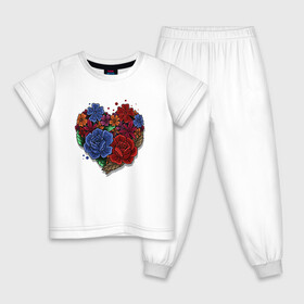 Детская пижама хлопок с принтом Цветочное сердце в Екатеринбурге, 100% хлопок |  брюки и футболка прямого кроя, без карманов, на брюках мягкая резинка на поясе и по низу штанин
 | Тематика изображения на принте: colorful | love | иллюстрация | роза | цветок | цветы