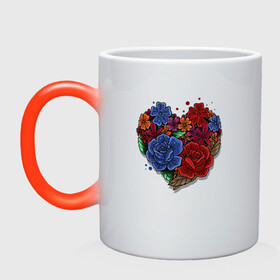 Кружка хамелеон с принтом Цветочное сердце в Екатеринбурге, керамика | меняет цвет при нагревании, емкость 330 мл | Тематика изображения на принте: colorful | love | иллюстрация | роза | цветок | цветы