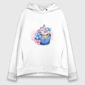 Женское худи Oversize хлопок с принтом Cupcake. Десерт с цветами в Екатеринбурге, френч-терри — 70% хлопок, 30% полиэстер. Мягкий теплый начес внутри —100% хлопок | боковые карманы, эластичные манжеты и нижняя кромка, капюшон на магнитной кнопке | cupcake | десерт | десерты | капкейк | кекс | кондитерка | кондитерский | сладкое | сладости | цветочки | цветы