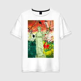Женская футболка хлопок Oversize с принтом Atena farnese в Екатеринбурге, 100% хлопок | свободный крой, круглый ворот, спущенный рукав, длина до линии бедер
 | афина | богиня | граффити | картина | копье | корона | краска | скульптура | статуя | уличный стиль