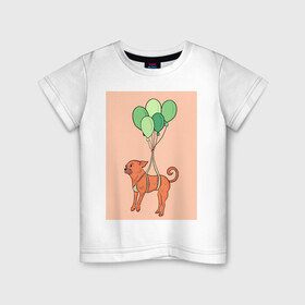 Детская футболка хлопок с принтом собака в Екатеринбурге, 100% хлопок | круглый вырез горловины, полуприлегающий силуэт, длина до линии бедер | dog | воздушные шарики | летающая собака | полет | собака