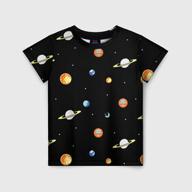 Детская футболка 3D с принтом Планеты в космосе в Екатеринбурге, 100% гипоаллергенный полиэфир | прямой крой, круглый вырез горловины, длина до линии бедер, чуть спущенное плечо, ткань немного тянется | венера | звезды | земля | иллюстрация | космос | паттерн | планеты | рисунок | сатурн | черный | юпитер