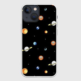 Чехол для iPhone 13 mini с принтом Планеты в космосе в Екатеринбурге,  |  | венера | звезды | земля | иллюстрация | космос | паттерн | планеты | рисунок | сатурн | черный | юпитер