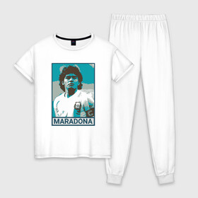 Женская пижама хлопок с принтом Maradona в Екатеринбурге, 100% хлопок | брюки и футболка прямого кроя, без карманов, на брюках мягкая резинка на поясе и по низу штанин | argentina | diego | football | maradona | messi | аргентина | гол | диего | игрок | марадона | месси | мяч | рука бога | спорт | футбол | футболист | чемпион