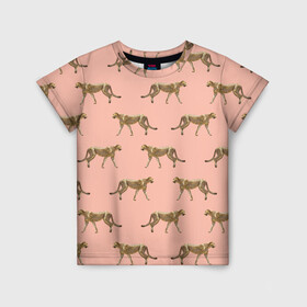 Детская футболка 3D с принтом Гепарды на розовом в Екатеринбурге, 100% гипоаллергенный полиэфир | прямой крой, круглый вырез горловины, длина до линии бедер, чуть спущенное плечо, ткань немного тянется | африка | гепард | гепарды | иллюстрация | коты | кошки | крупные кошки | паттерн | пятна | розовый | сафари