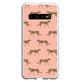 Чехол для Samsung Galaxy S10 с принтом Гепарды на розовом в Екатеринбурге, Силикон | Область печати: задняя сторона чехла, без боковых панелей | африка | гепард | гепарды | иллюстрация | коты | кошки | крупные кошки | паттерн | пятна | розовый | сафари