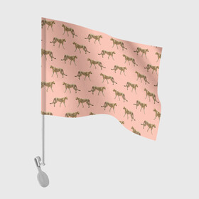 Флаг для автомобиля с принтом Гепарды на розовом в Екатеринбурге, 100% полиэстер | Размер: 30*21 см | африка | гепард | гепарды | иллюстрация | коты | кошки | крупные кошки | паттерн | пятна | розовый | сафари
