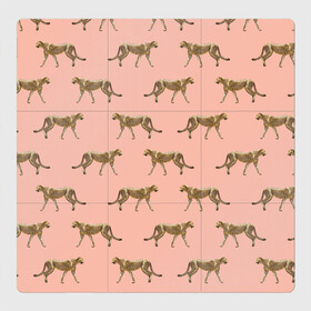 Магнитный плакат 3Х3 с принтом Гепарды на розовом в Екатеринбурге, Полимерный материал с магнитным слоем | 9 деталей размером 9*9 см | африка | гепард | гепарды | иллюстрация | коты | кошки | крупные кошки | паттерн | пятна | розовый | сафари