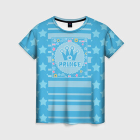 Женская футболка 3D с принтом Для маленького принца  в Екатеринбурге, 100% полиэфир ( синтетическое хлопкоподобное полотно) | прямой крой, круглый вырез горловины, длина до линии бедер | день рождения | для мальчика | корона | малышам | мальчиковый | подарок | принц | украшение