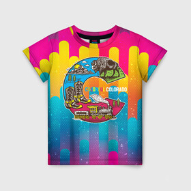 Детская футболка 3D с принтом Путешествие Colorful в Екатеринбурге, 100% гипоаллергенный полиэфир | прямой крой, круглый вырез горловины, длина до линии бедер, чуть спущенное плечо, ткань немного тянется | colorful | мир | путешествие | туризм | турист