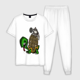 Мужская пижама хлопок с принтом Explosive turtle в Екатеринбурге, 100% хлопок | брюки и футболка прямого кроя, без карманов, на брюках мягкая резинка на поясе и по низу штанин
 | взрывная | граната | забавная | опасная | черепаха