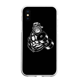 Чехол для iPhone XS Max матовый с принтом Ironmonkey в Екатеринбурге, Силикон | Область печати: задняя сторона чехла, без боковых панелей | fitness | gorilla | gym | monkey | power | sport | strength | горилла | качалка | мощь | сила | спорт | фитнес